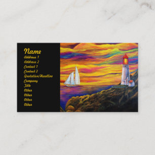 Carte De Visite Phare au coucher du soleil avec le voilier