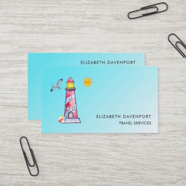 Carte De Visite Phare d'aquarelle rouge (Devant/Arrière en situation)
