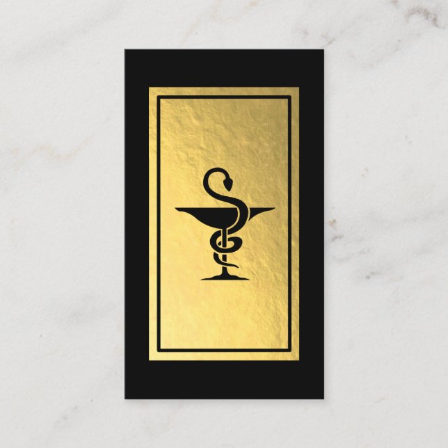 Carte De Visite Pharmacien - Bol de Hygeia Symbole Faux Gold Foil (Devant)