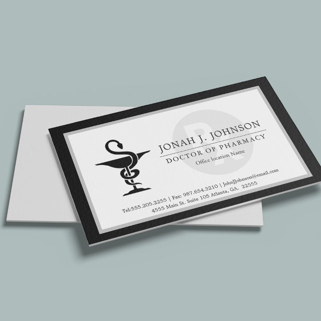 Carte De Visite Pharmacien | Bol du symbole Hygenia | Bordure noir (Créateur téléchargé)
