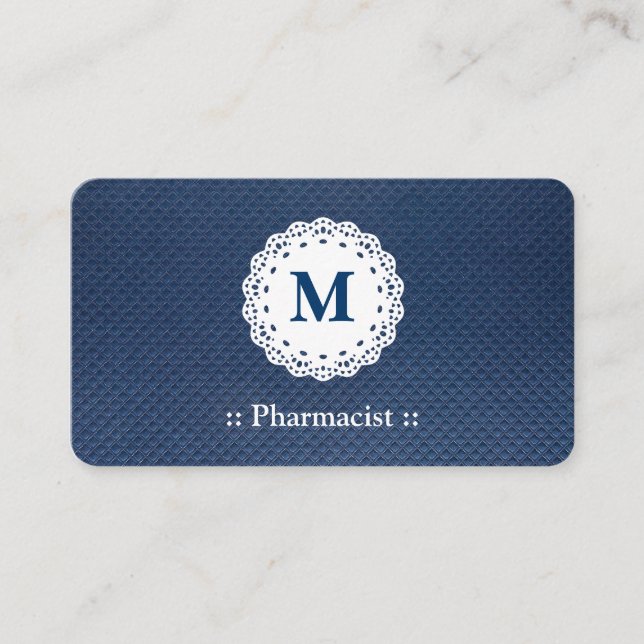 Carte De Visite Pharmacien Lace Monogram Motif bleu (Devant)