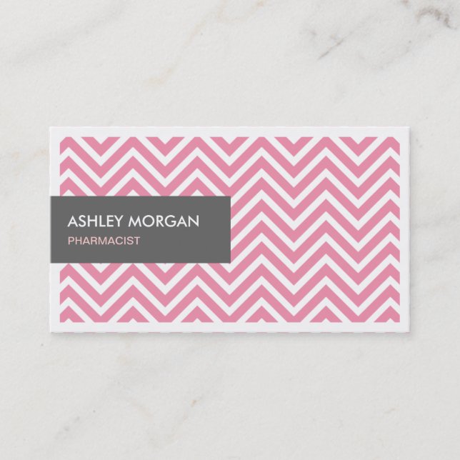 Carte De Visite Pharmacien - Pink clair Chevron Zigzag (Devant)