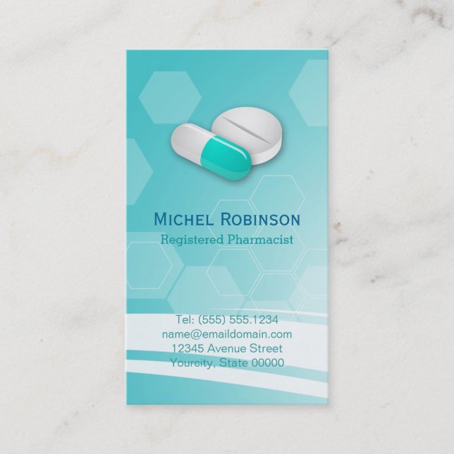 Carte De Visite Pharmacien - Simple Élégant Hexagonal comprimés (Devant)