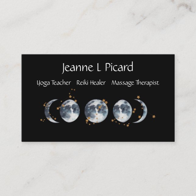 Carte De Visite Phase de la lune d'aquarelle avec étoiles (Devant)