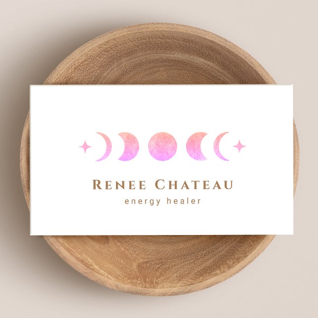 Carte De Visite Phases Lunar Pink Ombre Lune Praticien Reiki (Créateur téléchargé)