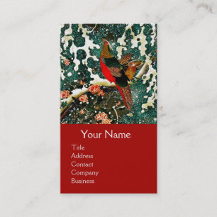 Carte De Visite Pheasants à Snow, Pine Tree, Roses, Japanese Flora
