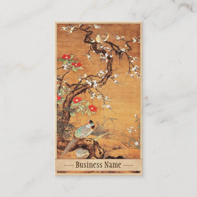 Carte De Visite Phéasé et camélia l'art oriental chinois à l'encre (Devant)