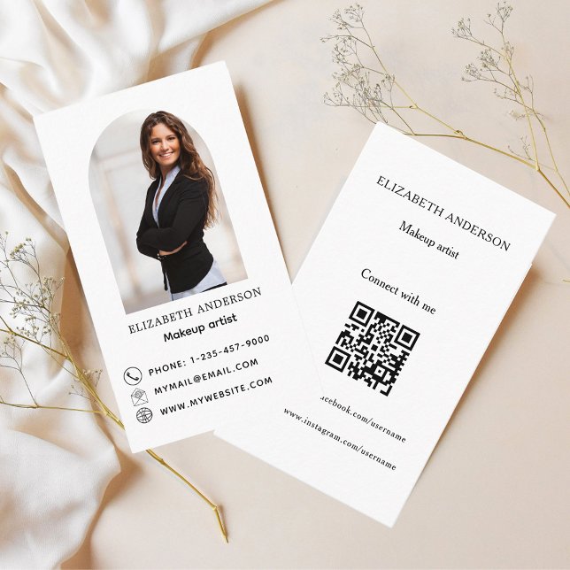 Carte De Visite Photo arch Qr code médias sociaux blanc noir (Créateur téléchargé)