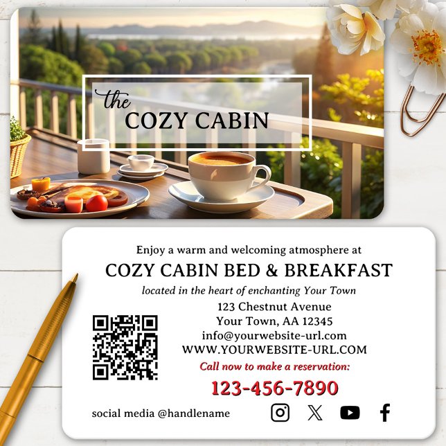 Carte De Visite Photo Bed and Breakfast Business Card (Bed and breakfast business card featuring your custom photo with an elegant transparent overlay)