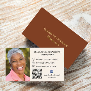 Carte De Visite Photo beige Brown Qr code social Facebook icône