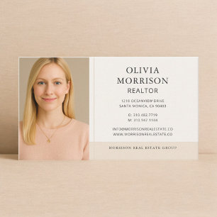 Carte De Visite Photo beige neutre d'agent immobilier