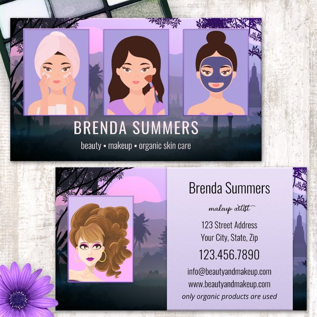 Carte De Visite Photo Bio Beauté Soin de la peau professionnel (Business card featuring your photos framed by an illustration of nature - beauty - beautician)