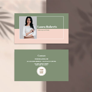 Carte De Visite Photo Blush rose et vert minimaliste Rétro