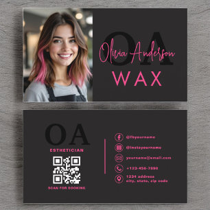 Carte De Visite Photo Cire Esthétique QR Code Hot rose Noir