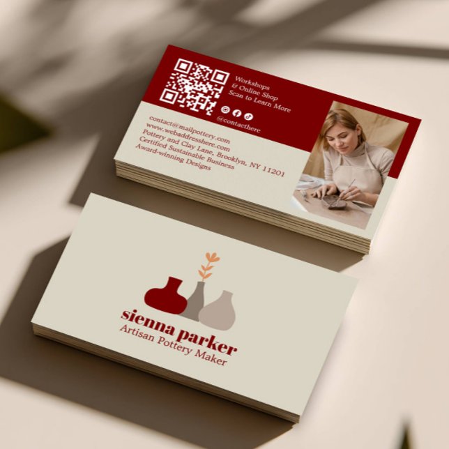 CARTE DE VISITE PHOTO CODE QR POTTERIE CÉRAMIQUE FAITE MAIN BOHO (Créateur téléchargé)