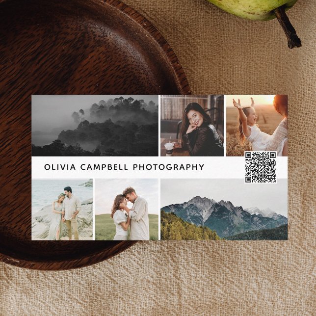 Carte De Visite Photo Collage Moderne Simple QR Code (Créateur téléchargé)