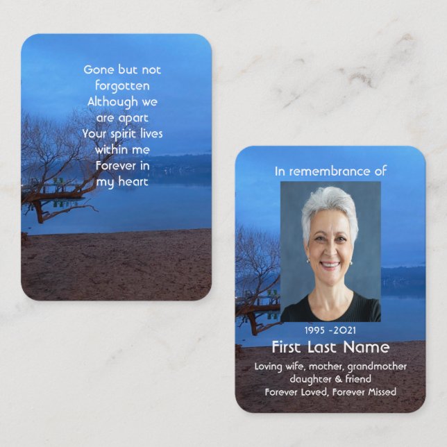 Carte De Visite Photo commémorative prière Dawn Morning Lake Beach (Devant / Derrière)