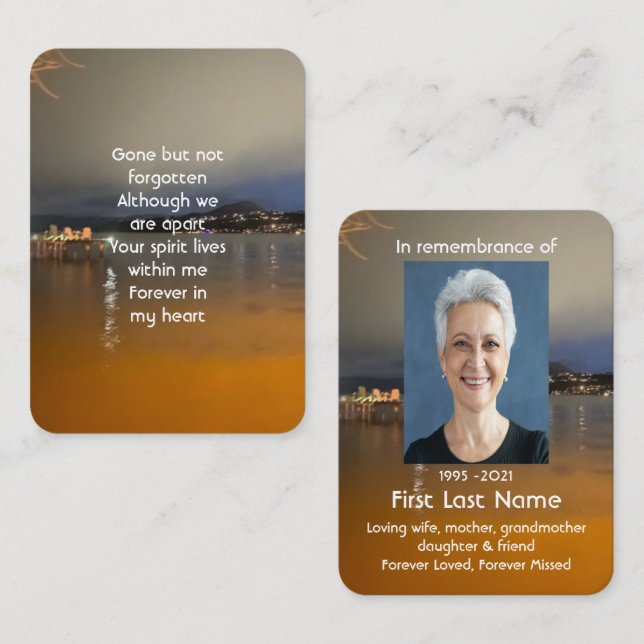 Carte De Visite Photo commémorative prière Dawn Morning Lake Beach (Devant / Derrière)