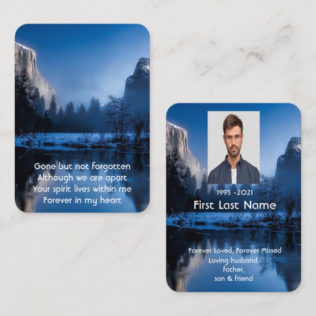 Carte De Visite Photo commémorative Prière Lac Mountain Neige d'hi (Devant / Derrière)