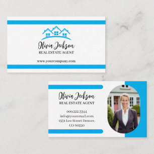 Carte De Visite Photo d'Agent Immobilier Bleu Professionnel