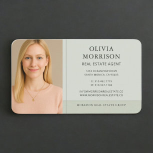 Carte De Visite Photo d'agent immobilier en vert sauge