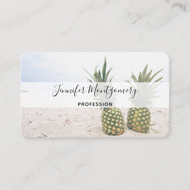 Carte De Visite Photo de 2 ananas sur une plage (Devant)
