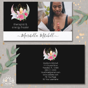 Carte De Visite Photo de Boho Moon Crystals Feathers Flowers