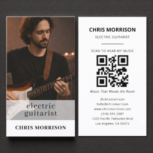 Carte De Visite Photo de code QR de musicien guitariste électrique