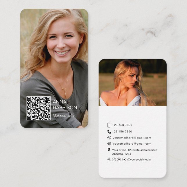 Carte De Visite Photo de code QR design moderne tendance  (Devant / Derrière)