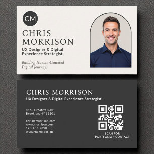 Carte De Visite Photo de code QR professionnel de monogramme noir