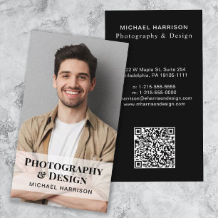 Carte De Visite Photo de code QR professionnel noir