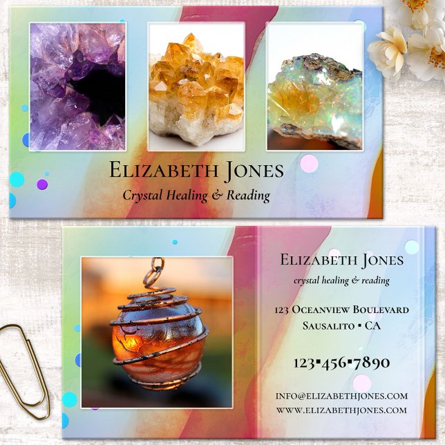 Carte de visite photo de la lecture de la cicatric (Spiritual crystal healer artistic business card with your own photos - psychic - medium - healer)