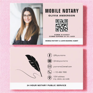 Carte De Visite Photo de l'agent de signature du code QR du notair