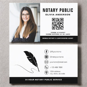 Carte De Visite Photo de l'agent de signature du code QR du notair
