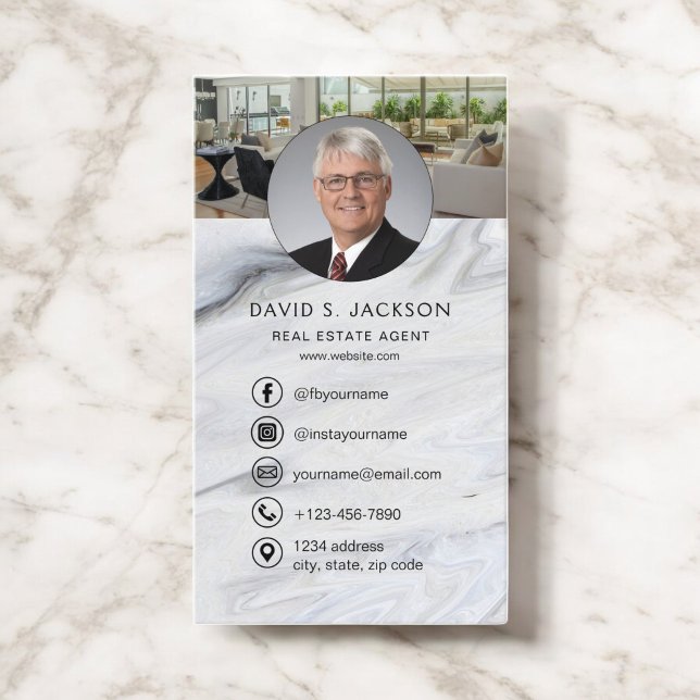 Carte De Visite Photo de l'agent immobilier Marble (Créateur téléchargé)