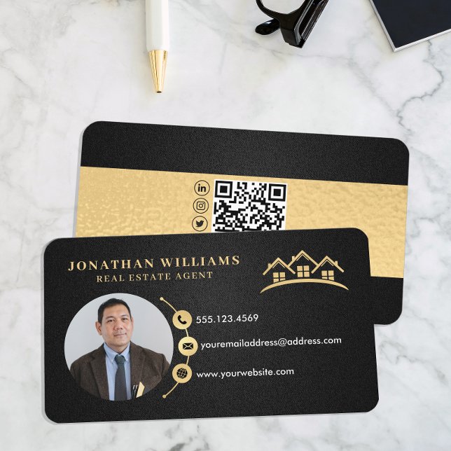 Carte De Visite Photo de l'agent immobilier professionnel élégant (Créateur téléchargé)