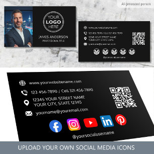 Carte De Visite Photo de logo professionnel Code QR des médias soc