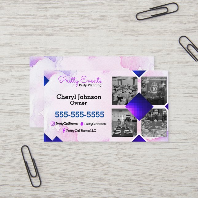 Carte de visite photo de l'organisateur du parti (Devant/Arrière en situation)