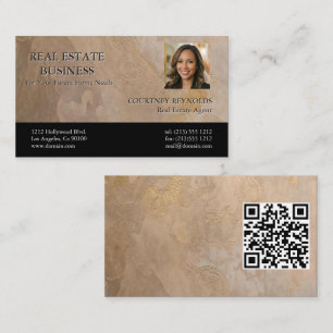 Carte De Visite Photo de Realtor Beige Or Texture Code QR