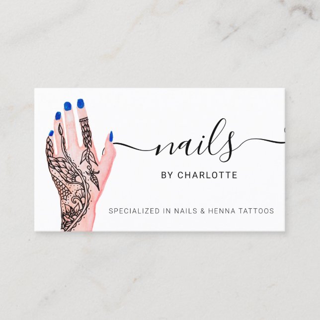 Carte De Visite Photo de tatouages au henné bleu de Boho (Devant)
