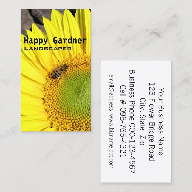 Carte De Visite Photo de tournesol et d'abeille pour l'entretien d (Devant / Derrière)