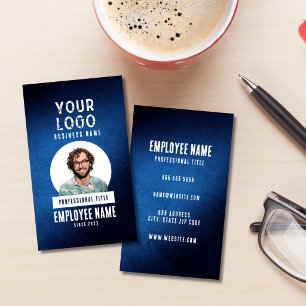 Carte De Visite Photo d'employé Bleu Grunge Dégradé Entreprise