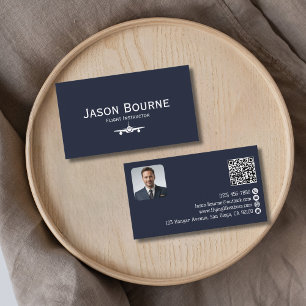 Carte De Visite Photo d'employé professionnel QR Code Blue Aviatio