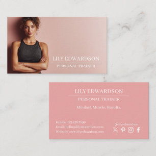 Carte De Visite Photo d'entraîneur personnel de fitness rose tenda