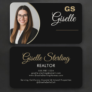 Carte De Visite Photo d'or noir d'agent immobilier