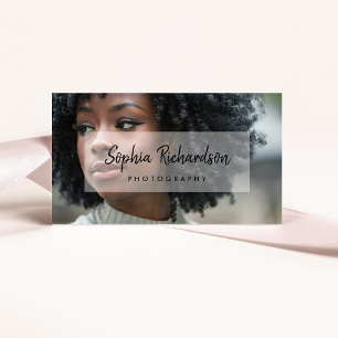 Carte De Visite Photo et Black Modern Handwritten Script Overlay