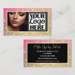 Carte De Visite Photo et logo Modèle Gold Sparkle Parties scintill