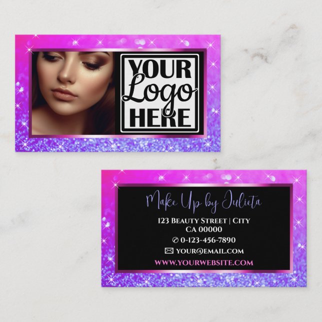 Carte De Visite Photo et logo Modèle Ombre Sparkle Parties scintil (Devant / Derrière)