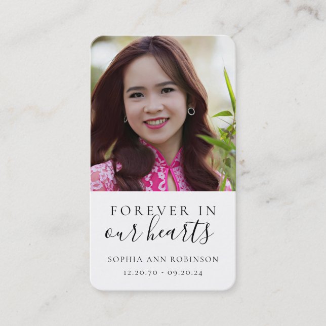Carte De Visite Photo Forever in Our Hearts Funeral Prayer Card (Devant)