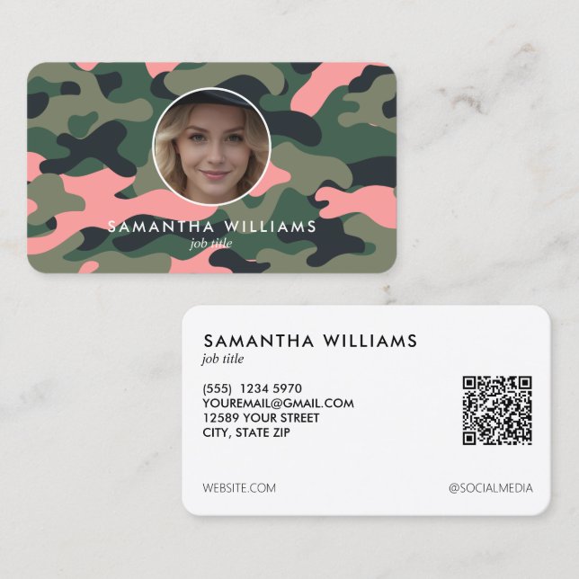 Carte De Visite Photo Girl Military Army QR (Devant / Derrière)